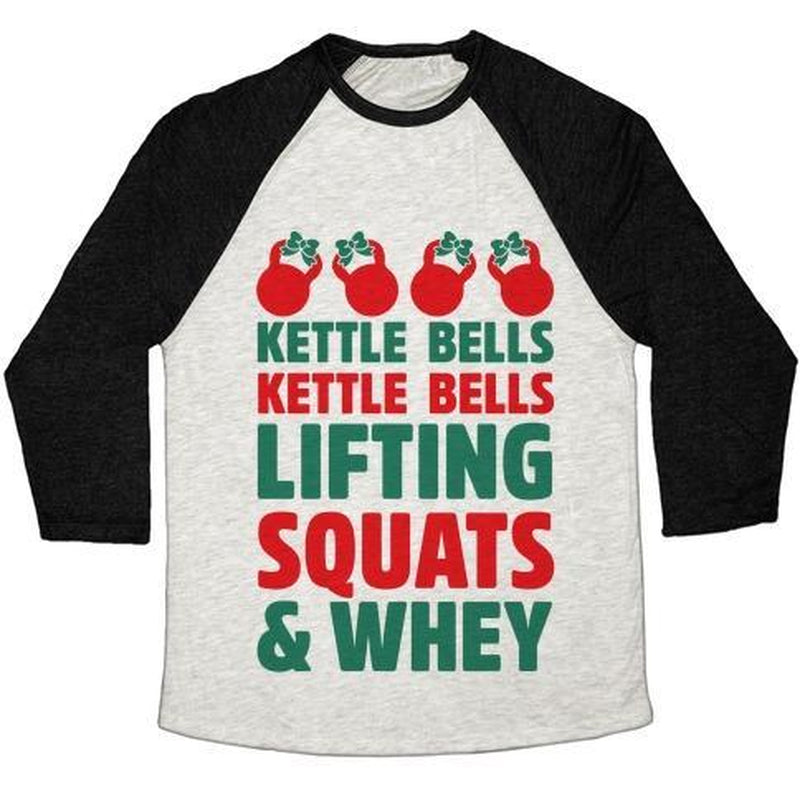 KETTLE BELLS KETTLE BELLS LIFTING SQUATS and WHEY UNISEX TRI-BLEND BASEBALL TEE